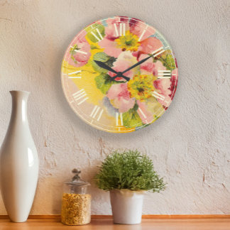 Retro Style Floral Vintage Kitchen Large Clock