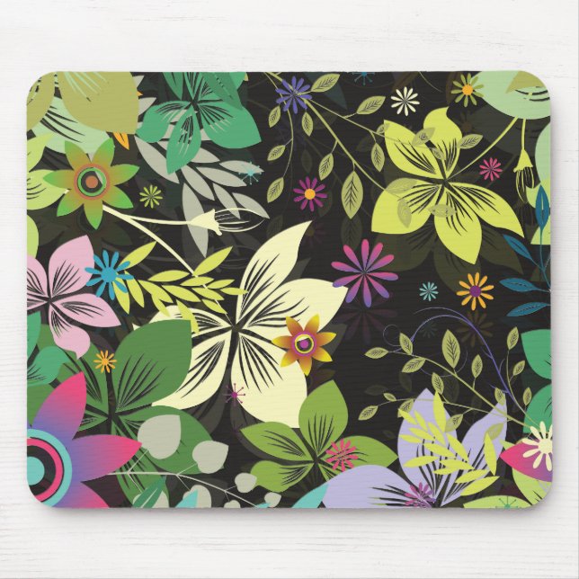 Retro Style Flower Design-Black Background Mouse Pad (Front)