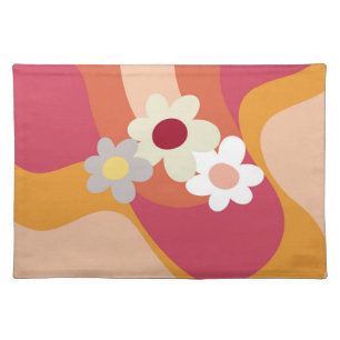 Retro style flowers and waves cloth placemat