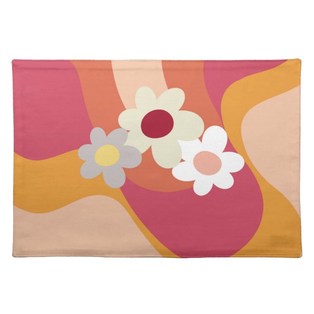Retro style flowers and waves cloth placemat (Front)