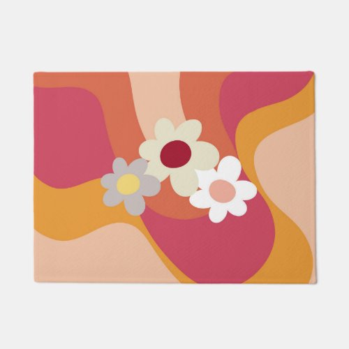 Retro style flowers and waves doormat