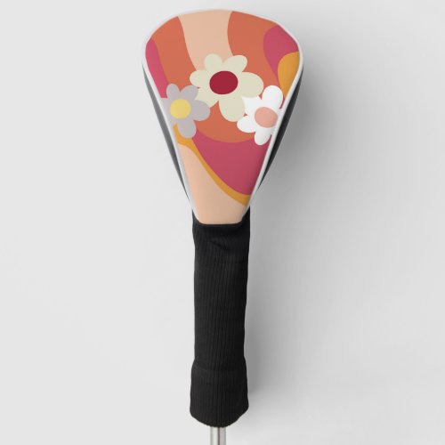 Retro style flowers and waves golf head cover