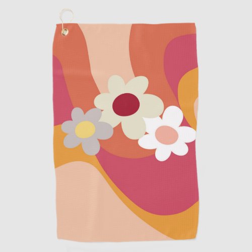 Retro style flowers and waves golf towel