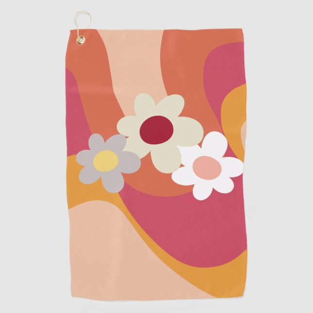 Retro style flowers and waves golf towel (Front)