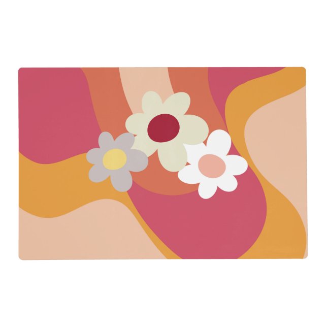 Retro style flowers and waves placemat (Front)