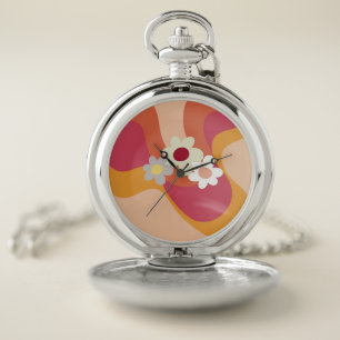 Retro style flowers and waves pocket watch