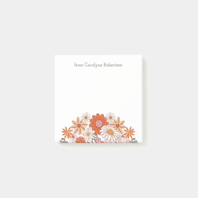 Retro Style Flowers- Custom Name Notes (Front)