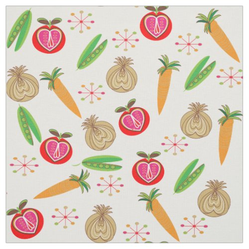 Retro Style Fruit and Vegetable Colorful Print Fabric