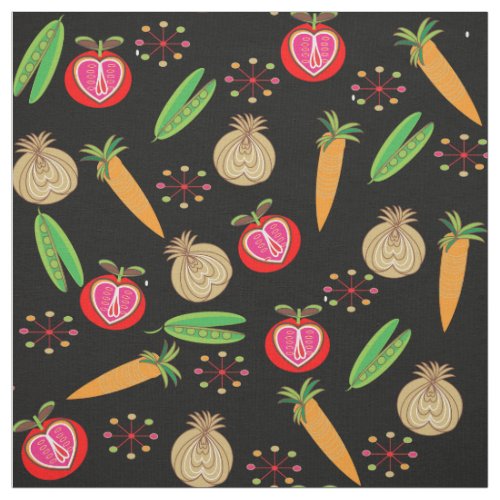 Retro Style Fruit and Vegetable Colorful Print Fabric