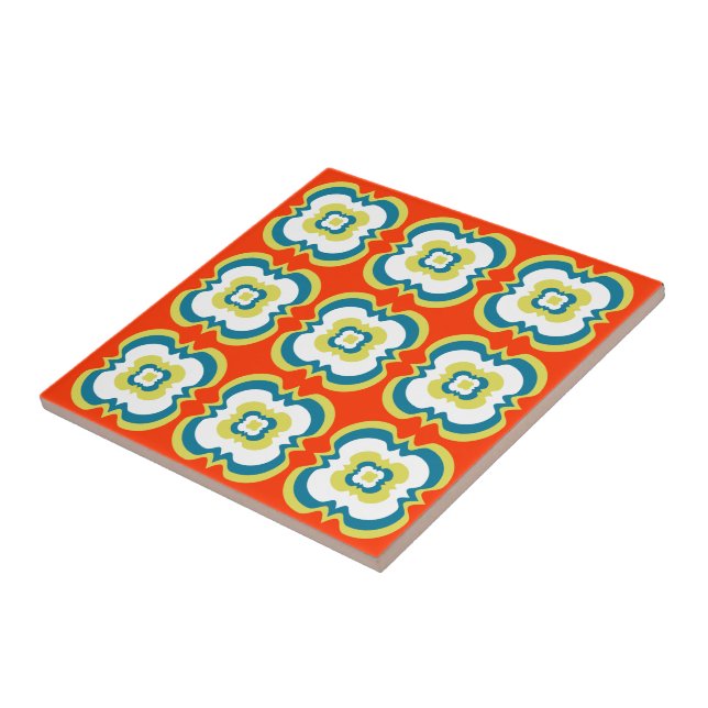 Retro Style Funky Bright Orange Green Pattern Ceramic Tile (Side)