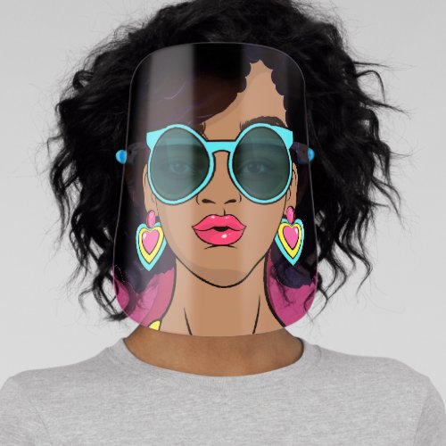 Retro Style Girl Face Sunglasses Earrings Pop Art Face Shield