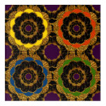 Retro Style Gold Flower Pattern Digital Art Tile