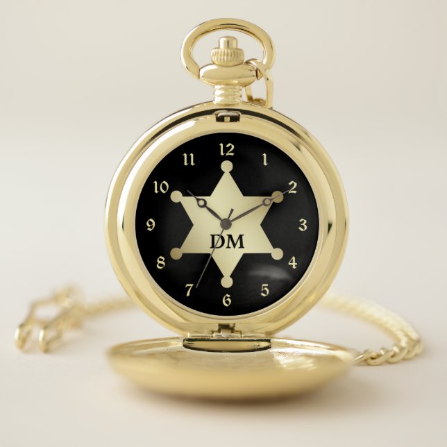 Retro Style Gold Sheriff Star Pocket Watch (Inside)