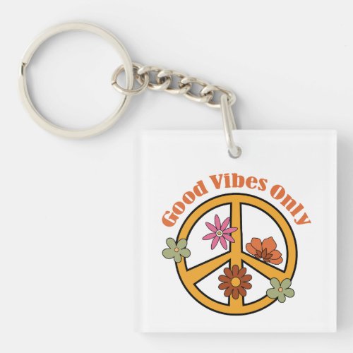 Retro style graphics with lettering floral element keychain