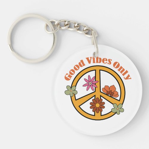 Retro style graphics with lettering floral element keychain