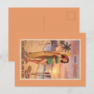 Retro Style Hawaiian Woman Pin Up Holiday Postcard