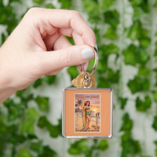 Retro Style Hawaiian Woman Pin Up Keychain