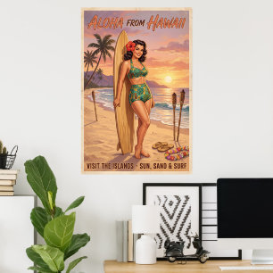 Retro Style Hawaiian Woman Pin Up Poster