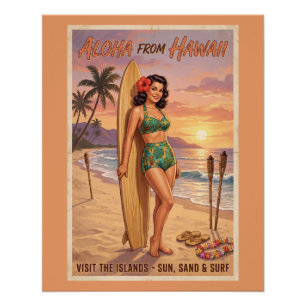 Retro Style Hawaiian Woman Pin Up Poster