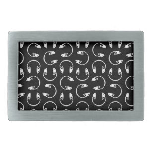 Retro Style Headphones Print Pattern MUsic Themed Belt Buckle