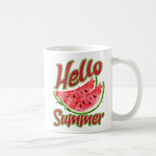 Retro_Style Hello Summer Watercolor Watermelon Coffee Mug