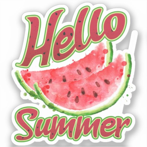 Retro_Style Hello Summer Watercolor Watermelon Sticker