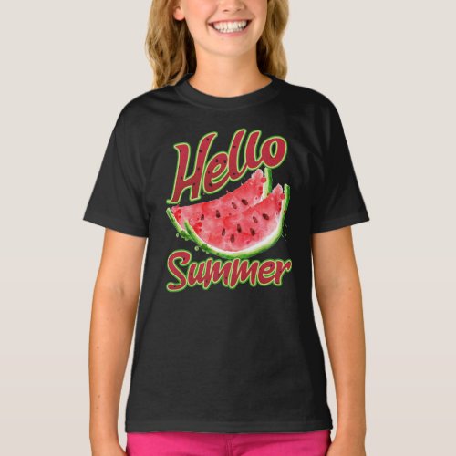 Retro_Style Hello Summer Watercolor Watermelon T_Shirt