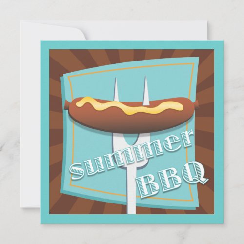 Retro Style Hot Dog Summer BBQ Party Invitation