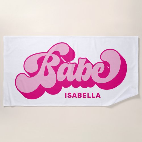 Retro Style Hot Pink Babe Bachelorette Weekend Beach Towel