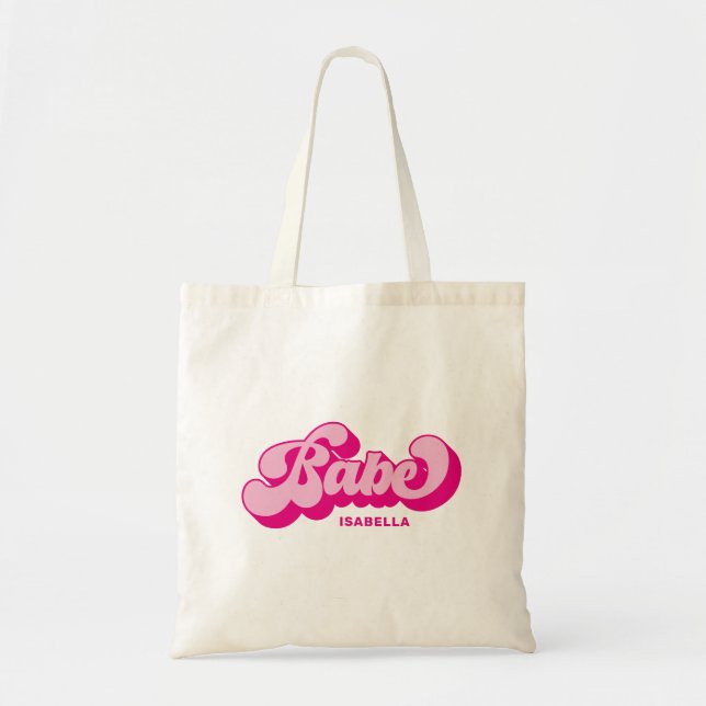 Retro Style Hot Pink Babe Bridesmaid Personalized Tote Bag (Front)