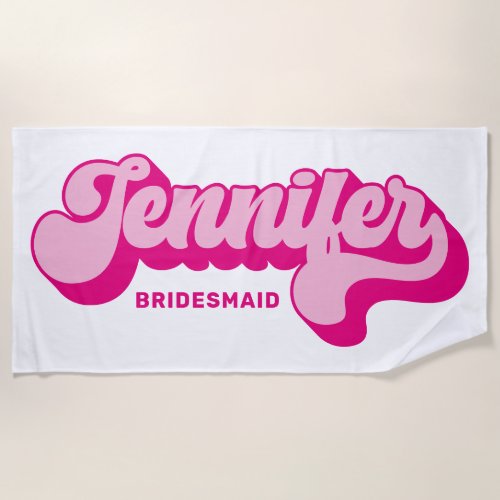 Retro Style Hot Pink Bride Custom Name Beach Towel