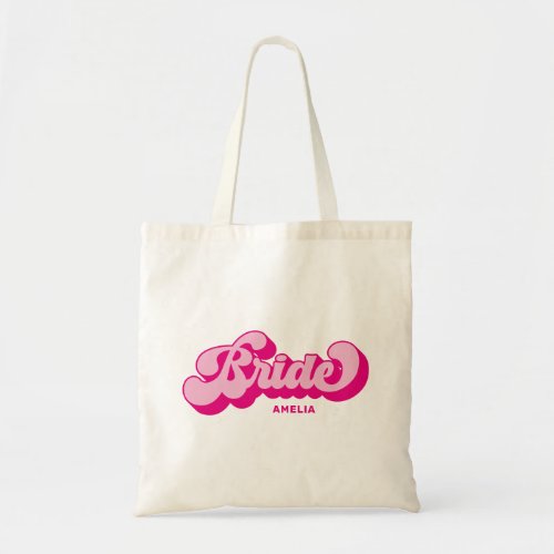 Retro Style Hot Pink Bride Personalized Name Tote Bag