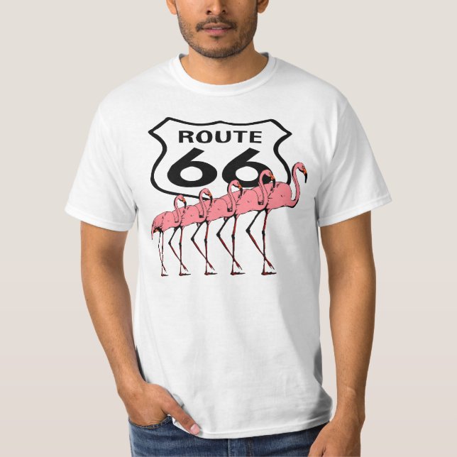 Retro Style Iconic Route 66 Road Trip & Flamingos T-Shirt (Front)