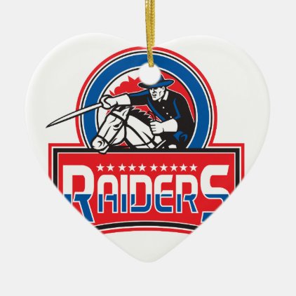 Retro style illustration of Cavalry Trooper on hor Ceramic Ornament