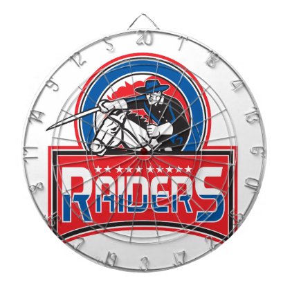 Retro style illustration of Cavalry Trooper on hor Dartboard With Darts