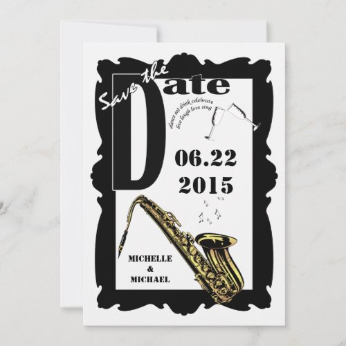 Retro Style Jazz Save the Date Black White 3