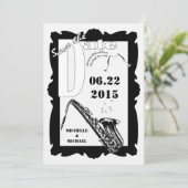 Retro Style Jazz Save the Date Black White Invitation (Standing Front)