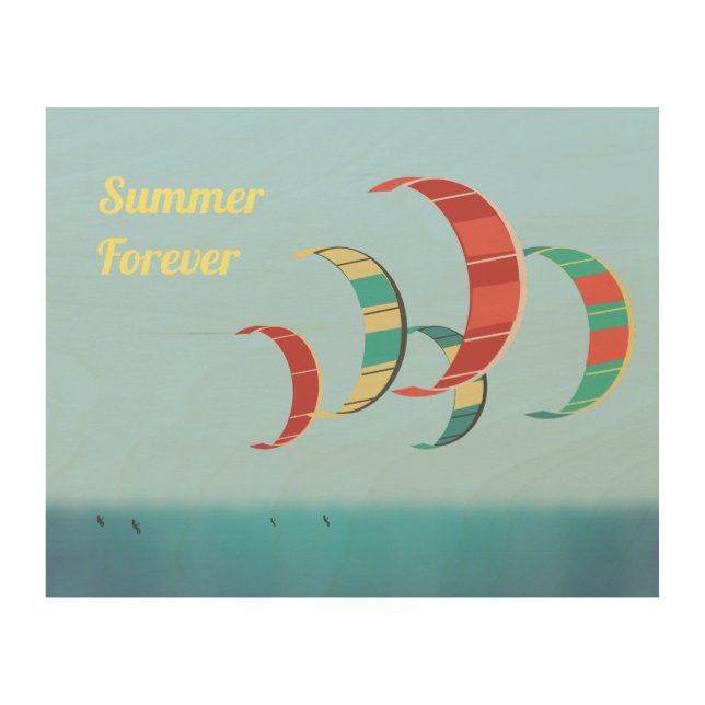 Retro-style Kitesurfing Wood Wall Art (Front)