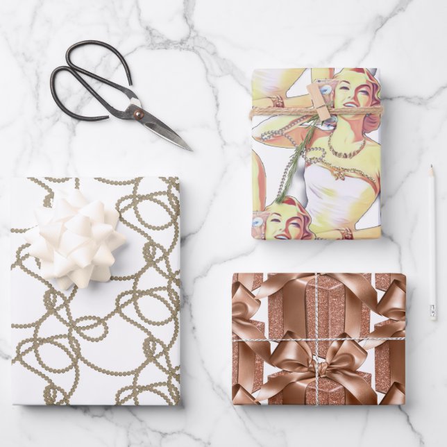 Retro Style Lady  Wrapping Paper Sheets (Front)