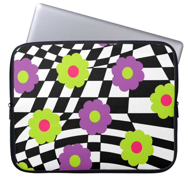 Retro Style Laptop Case with Checkers and Flowers  (Front)