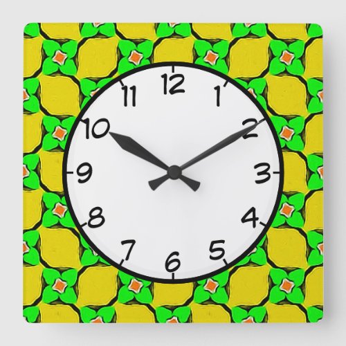 Retro Style Lemon Garden Pattern Kitchen Square Wall Clock