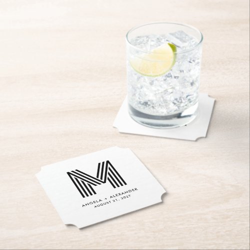 Retro Style Letter M Monogram Wedding Paper Coaster