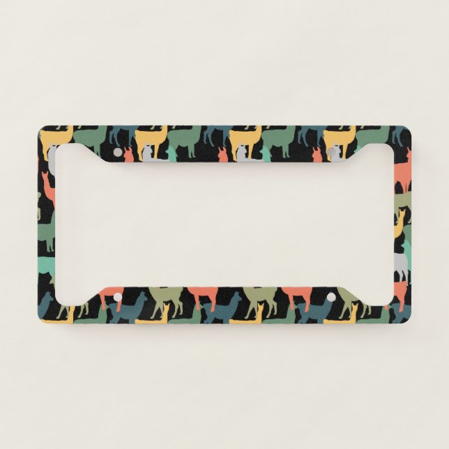 Retro Style Llama Pattern Vintage Alpaca Pink License Plate Frame (Front)