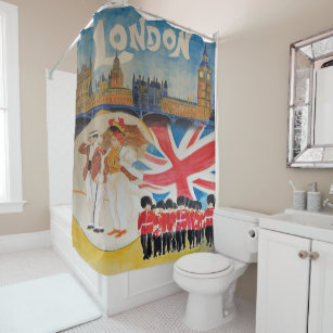 Retro Style London England Watercolor Art Shower Curtain