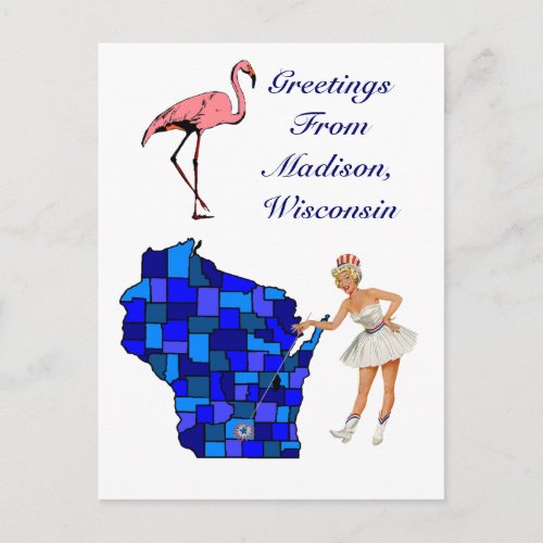 Retro Style Madison Wisconsin state Map Postcard