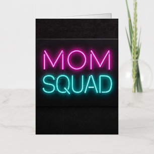 Retro-style ‘Mom Squad’ neon pink and teal  Foil Greeting Card
