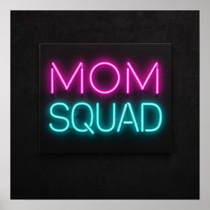 Retro-style ‘Mom Squad’ neon pink and teal Poster