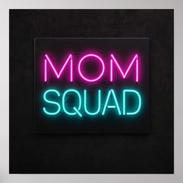 Retro-style ‘Mom Squad’ neon pink and teal  Poster (Front)
