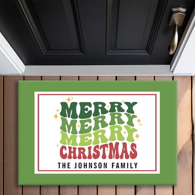 Retro Style Monogram Merry Merry Christmas Doormat (Creator Uploaded)