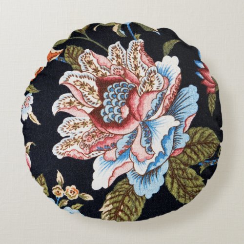 Retro Style Multi_colored Floral Ornament   Round Pillow